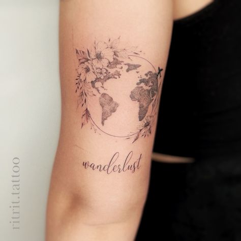 Fine-line earth tattoo with flowers around 🌎 #earth #planet #flowertattoo #flowertattoodesign #finelinetattoo #fineline #floraltattoo #wanderlust Earth On Fire, Tattoo With Flowers, Cute Owl Tattoo, Dragon Tattoo Ideas, Globe Tattoos, Earth Tattoo, Tattoo Floral, Circle Tattoos, Earth Planet