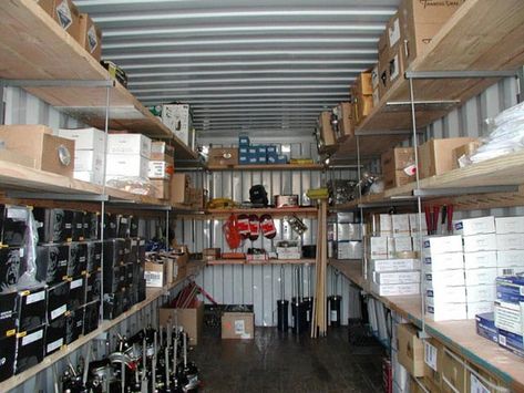 Container Storage Ideas, Shipping Container Storage, Diy Storage Containers, She Shed Ideas, Sea Containers, Storage And Organization Ideas, Custom Shelving, Cargo Container, Tips For Organizing