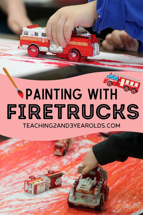 Add some process art to your community helpers theme with fire truck painting. Easy and fun for toddlers ... and preschoolers! #toddlers #paint #art #processart #communityhelpers #finemotor #firetrucks #teaching2and3yearolds Truck Painting Easy, Fire Truck Painting, Painting With Toddlers, Fire Truck Activities, Community Helpers Art, Community Helpers Lesson Plan, Fire Safety Preschool Crafts, Community Helpers Week, Community Helpers Preschool Crafts