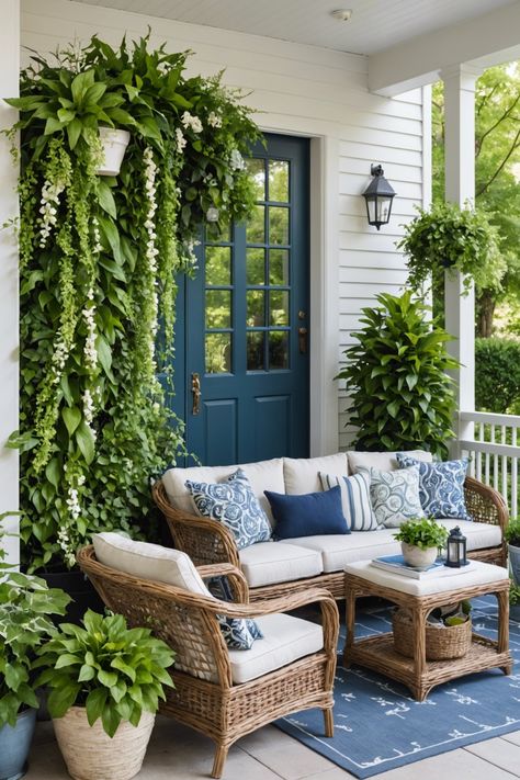 20 Summer Front Porch Decor Ideas – ToolzView Nantucket Front Porch, Small Front Porch Sitting Area, Nantucket Decorating, Porch Vibes, Southern Front Porch, Pretty Porches, Front Porch Furniture, Summer Front Porch Decor, Front Porch Decor Ideas