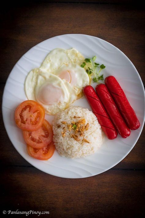 Hotsilog (Hotdog Sinangang at Itlog) - Panlasang Pinoy Silog Meals Ideas, Longaniza Recipe, Pilipino Recipe, Pinoy Breakfast, Silog Meals, Filipino Breakfast, Ways To Cook Eggs, Fried Rice With Egg, Garlic Fried Rice