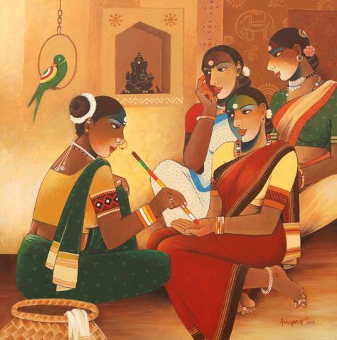 Composition In Art, Figure Composition, Indian Colors, Lady Painting, Rajasthani Painting, Indian Contemporary Art, Composition Painting, Indian Painting, Indian Woman