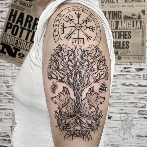 Watercolor Sun Tattoo, Viking Tree Of Life Tattoo, Tree Of Life Tattoo Ideas, Life Symbol Tattoo, Dead Tree Tattoo, Tree Of Life Tattoos, Life Tattoo Ideas, Yggdrasil Tattoo, Viking Tree Of Life