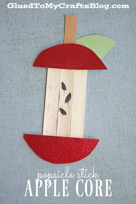 Popsicle Stick Apple Core - Kid Craft Fall Kid Crafts, November Classroom, Pencil Crafts, Excited For Fall, Apple Core, Book Drawing Ideas, Apple Craft, Scratch Book, Crafts For Teens To Make