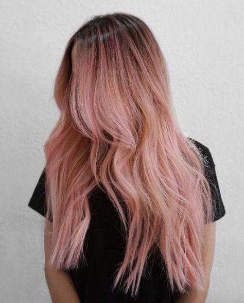 dusty pink pastel pink hair dark roots - Google Search Blonde To Pink Ombre, Rose Highlights, Hair Dark Roots, Pink Hair Highlights, Blonde Hair With Pink Highlights, Light Pink Hair, Best Hair Dye, Pink Blonde Hair, Crazy Color