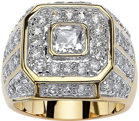 FINE JEWELRY Mens 2 1/3 CT. T.W. White Cubic Zirconia 14K Gold Over Brass Fashion Ring White Crystal Ring, Octagon Ring, Gold Color Ring, Palm Beach Jewelry, Style Hip Hop, Party Rings, Gold Moon, Zircon Ring, Cz Ring