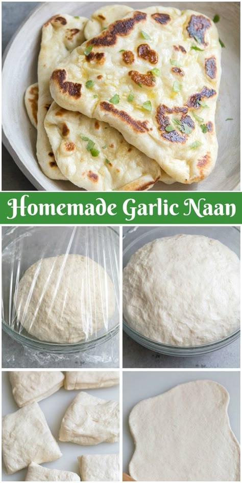 Garlic Naan Bread, How To Make Naan, Naan Bread Recipe, Mojito Recept, Garlic Naan, Naan Recipe, Naan Bread, God Mat, Easy Bread Recipes