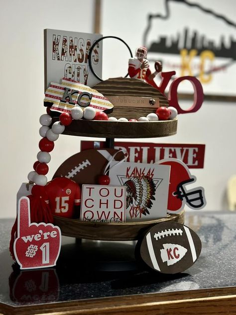 Chiefs Decor, Kc Chiefs, My Team, Kansas City Chiefs, Tiered Tray, Tray Decor, Kansas City, Kansas, To Share