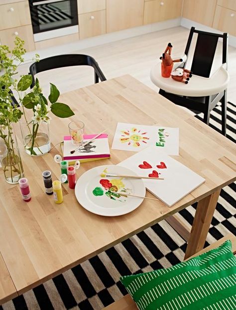 Let our BJURSTA birch table be your canvas Norden Table, Red Headboard, Home Decor Ideas Black, Office Space Inspiration, Beach Interior Design, Beach Shower Curtains, Bathroom Crafts, Dining Room Spaces, Bedroom Red