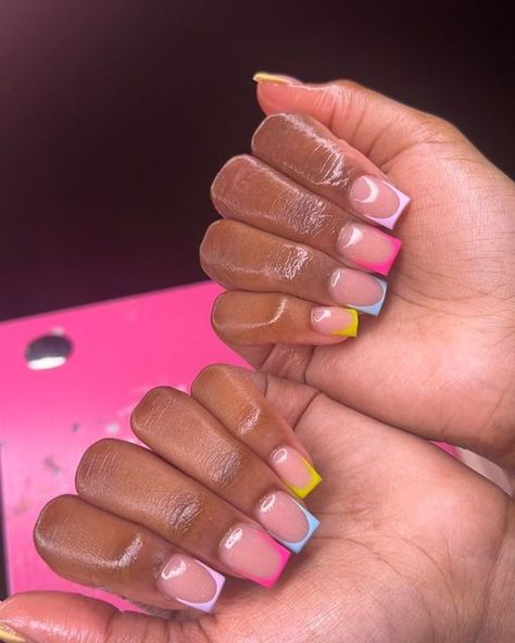 Union City, Georgia📍READ ⬇️ on Instagram: "Live for these colors Have You Booked With Barbiesnailss💅🏽 ________________________________________ LINK IN BIO TO BOOK!! If You Have Any Questions Check Highlight First - (470) 938-4661 for any questions! • • • #nails #frenchtipnails #creativenails #nailinspo #viral #trending #explorepage✨ #whitenails #explore #nailtech #nails #nailhashtags #inspire #nailinspo #nailporn #naildesign #nailswag #glitternails #nailpro #nailstyle #longnails #nails Types Of Nails To Get At Salon, Colourful Acrylic Nails, Square French, Fake Nails Designs, Nail Salon Design, Hard Nails, Colored Acrylic Nails, Girly Acrylic Nails, French Tip Acrylic Nails