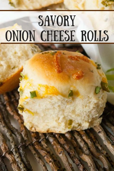 Savory Onion Cheese Rolls- These savory onion cheese onion rolls are the perfect way to kick your dinner up a notch! The onions and cheese add just the right amount of flavor! Dinner Bread Recipes, Rolls For Dinner, Onion Rolls, Cheese Rolls, Onion Bread, Cheese Roll, Biscuit Bread, Biscuit Rolls, Dinner Rolls Recipe