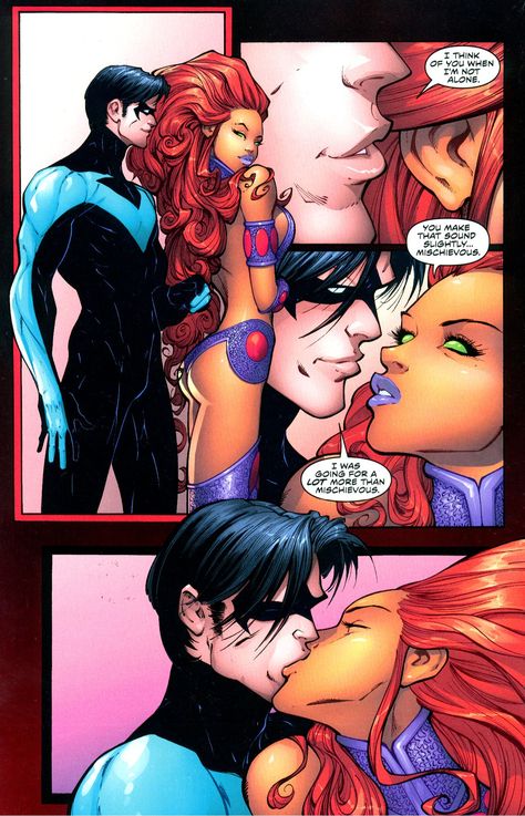 Nightwing and Starfire Starfire Dc Aesthetic, Starfire And Nightwing Comics, Nightwing X Starfire Comics, Injustice Starfire, Starfire X Nightwing, Nightwing X Starfire, Starfire Dc Comics, Starfire And Nightwing, Starfire Aesthetic