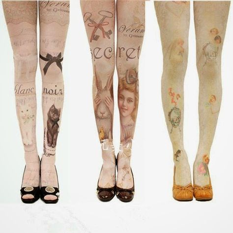 Harajuku Shop: Mori picks for Autumn (10% OFF CODE IN POST ) #lolita #dolly_kei Tattoo Leggings, Funky Tights, Cool Tights, Cute Tights, Cat Rabbit, Mori Kei, Black And White Cat, Angel Tattoo, Fashion Tights