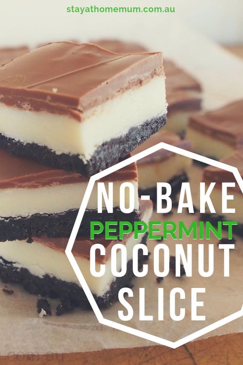 Peppermint Slice, Mint Patties, Mint Slice, Coconut Slice, Oreo Biscuits, Good Recipe, Stay At Home Mum, Crushed Oreos, Slices Recipes