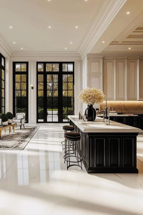 Chic House Aesthetic, Kitchen Aesthetic Modern, Classy House Interior, Rich Interior Design, Luxury Home Ideas, Old Money Interior Design, Old Money Interior, Luxury Dream Homes, Neoclassical Home