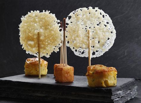 Embedded image permalink Lion Food, Polenta Bites, Catering Inspiration, Baked Polenta, Polenta Cakes, Parmesan Crisps, Square Recipes, Molecular Gastronomy, Michelin Star