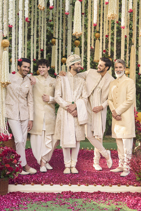 Always sneaking in laughs during the celebrations, the groom and the groom squad are ever ready to make the wedding more fun. This perfect occasion calls for well-coordinated looks exuding elegance in every moment. Explore Tasva’s collection of outfits and find the perfect match for you and your crew.​ #Perniaspopupshopmen #menswear #ethnic #whatiworewastrending #ppuslove #phera #groom #engagement  #groomsmen #sherwaniset #embroidersherwani #weddingwear Trendy Mules, Groom Squad, Wedding Squad, Nehru Jacket For Men, Sherwani Groom, Luxury Menswear, Groomsmen Outfits, Sherwani For Men, Wedding Outfit Men