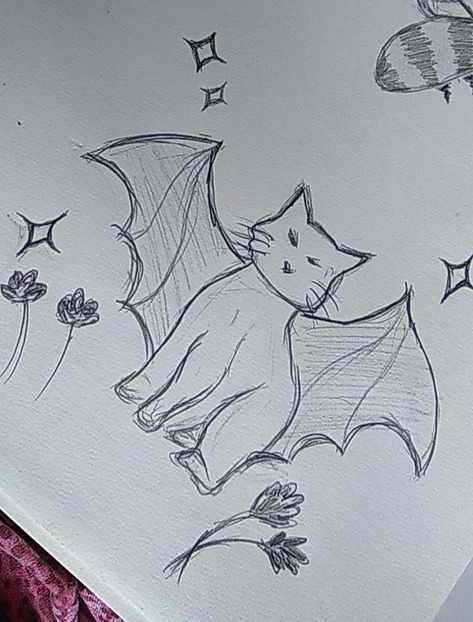 Batwing Drawing, Devil Cat Tattoo, Devil Wings Drawing, Cat With Wings Drawing, Devil Wings Tattoo, Eye Sketch Easy, Devil Sketch, Chucky Drawing, Bat Sketch