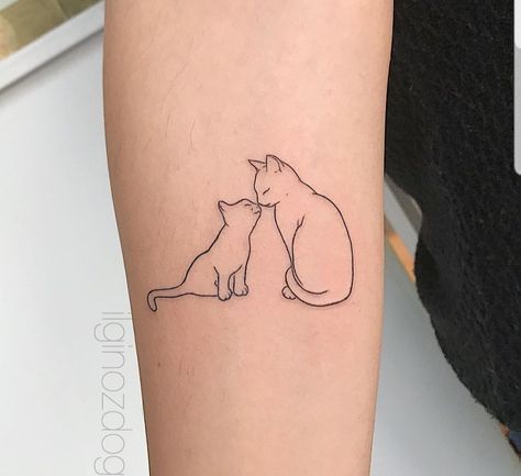 Realistic, cat, tattoo, kitten Symbolic Cat Tattoo, 2 Cat Outline Tattoo, Tattoo Of Two Cats, Cat Tattoo Two Cats, 2 Cats Together Tattoo, Tiny Kitten Tattoo, Cat Soulmate Tattoo, House Cat Tattoo, Cat Family Tattoo