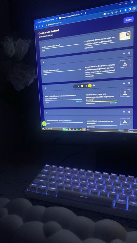 #wrist #keyboard #led #light #revision #school #pc #setup #aesthetic #physics #rose #blue #purple #quizlet Blue Pc Aesthetic, Blue Keyboard Aesthetic, Quizlet Aesthetic, Blue Aesthetic School, Romanising School, Aesthetic Physics, Pc Setup Aesthetic, Aesthetic Tech, College Vibes