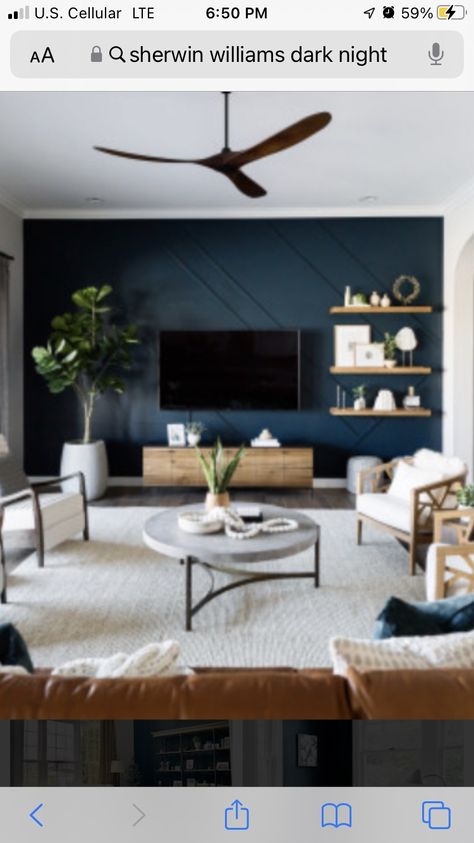 Blue Tv Accent Wall, Navy Living Room Accent Wall, Navy Tv Wall, Navy Living Room Accents, Blue Accent Wall Living Room, Dark Accent Walls, Navy Living Rooms, Blue Accent Walls, House Organization