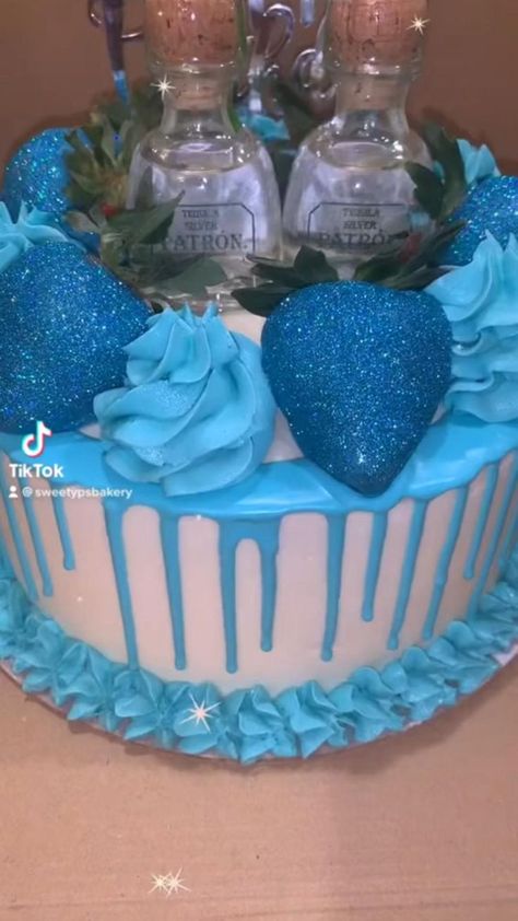 21st Birthday Cake For Guys, Alcohol Birthday Cake, Cake For Him, Birthday Drip Cake, Liquor Cake, 19th Birthday Cakes, Alcohol Cake, Strawberry Birthday Cake, Blue Birthday Cakes