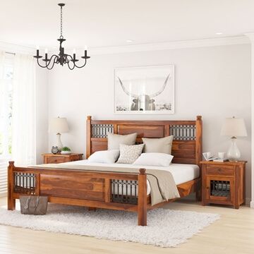 Rustic Armoire, Trunk Redo, Rustic Platform Bed, Beautiful Bed Designs, Hall Tables, Trunk Chest, King Size Platform Bed, Wood Bed Design, Iron Grill