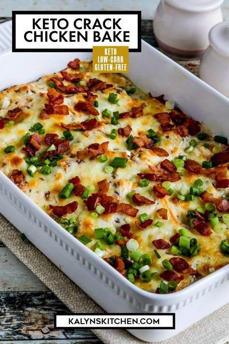 Pinterest image for Keto Crack Chicken Bake in a white casserole dish. Braised Chicken Breast, Chicken Shawarma Recipe, Chicken Tikka Masala Recipes, Chicken Sauce, Eating Keto, Baked Dinner, Fried Chicken Breast, Chicken Bake, Sauce For Chicken