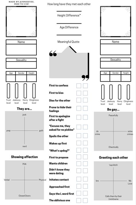 Comparison Worksheet, Character Sheet Writing, Oc Template, Relationship Chart, Funny Charts, Character Sheet Template, Character Reference Sheet, Character Template, Me Against The World