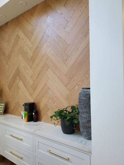 Herringbone Wall Wood, Herringbone Shiplap Wall, Wooden Planks On Wall, Wood Floor On Wall, Coastal Floors, Coastal Accent Wall, Herringbone Wood Wall, Herringbone Tile Wall, Herringbone Accent Wall