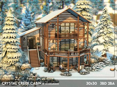 The Sims Resource - Crystal Creek Cabin (NO CC) Sims 4 Ravenwood House, Sims 4 Renovation, Sims Mountain House, Bloxburg Cabin House, Sims 4 Lodge Cc, Cabin Sims 4, Cypress Terrace Sims 4, Sims 4 Cabin House, Snowy Escape