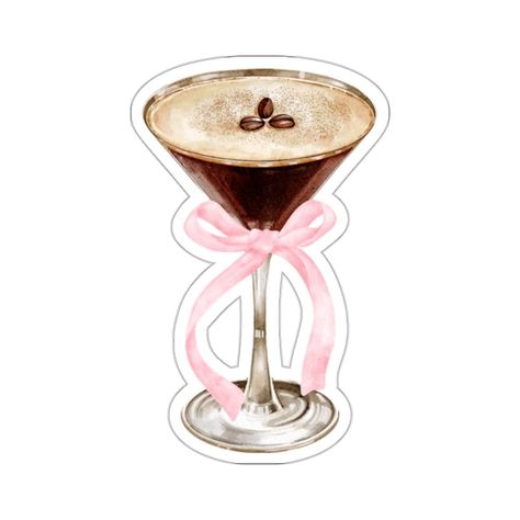 Coquette Espresso Martini Glass Sticker.  Great for laptops, macbooks, tumblers, water bottles, bachelorette or bridal shower favors, coffee lovers, martini enthusiasts, etc.  .: Made 100% with durable vinyl that comes with strong 3M glue for decorations that last. Perfect for spicing up indoor decor (not waterproof). .: Choose between 4 sizes to match your needs. All stickers are 0.004" (1mm) thick and come with a stylish glossy finish. Engaged Stickers, Laptop Decoration Ideas, Laptop Stickers Ideas, Coquette Stickers, M Sticker, Expresso Martini, Alice In Wonderland Tea Party Birthday, Laptop Decoration, Glass Sticker