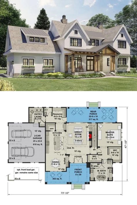 2,900 Sq Ft Two-Story 4-Bedroom New American Farmhouse House Plan with a Loft and Bonus Room 2800 Sq Ft House Plans 4 Bedroom, 4 Bedroom Upstairs Floor Plan, 2 Story Living Room Floor Plan, New American House Plans Two Story, 4 Bed 2 Story House Plans, 2 000 Sq Ft House Plans Open Floor 2 Story, 4 Bedroom House Plans With Playroom, 3500 Sq Ft House Plans 2 Story Modern, American Farmhouse Floor Plans