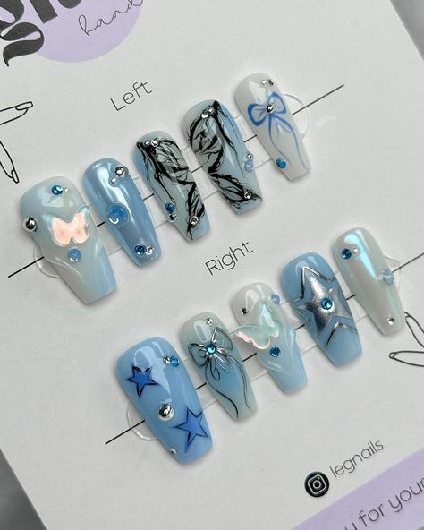 ʚɞ ✮⋆˙ Icy Butterfly #butterflynails #bownails #coquettenails #auranails #pressonnails | Instagram Future Nails, Butterfly Nail Designs, Butterfly Nails, Butterfly Nail Art, Nail Art Set, Nail Stuff, Nails Blue, Nail Art Designs Videos, New Nail Art