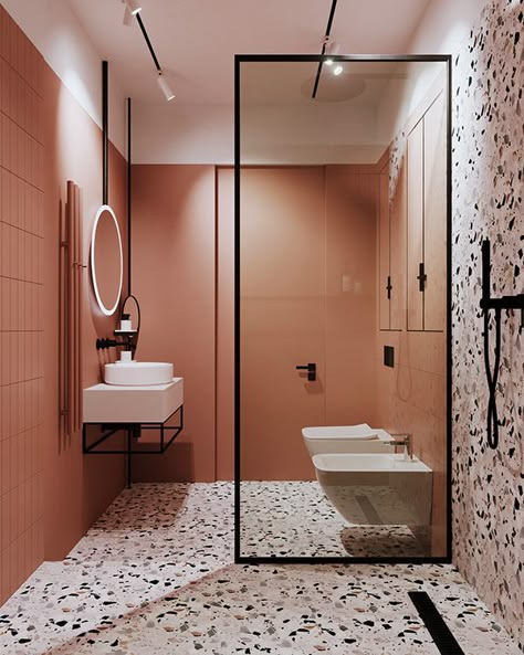 Terrazzo Bathroom, Bathroom Tile Inspiration, Modern Style Bathroom, 아파트 인테리어, Toilet Design, Unique Bathroom, Bathroom Inspiration Decor, Bathroom Colors, Bathroom Style