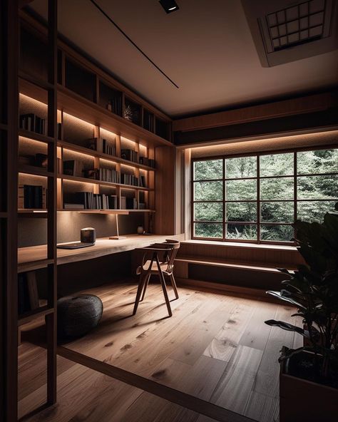 Japanese Home Office, Japandi Home Office, Zen Office, Japan Interior, Zen Interiors, Japanese Home Design, Zen House, Apartment Exterior, Japandi Home