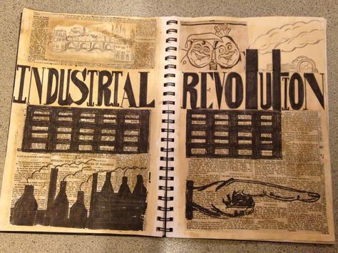 Art history: industrial revolution Scrapbook History Project, Industrial Revolution Drawing, Industrial Revolution Projects, Industrial Revolution Poster, Jeanette Barnes, Industrial Revolution Aesthetic, Industrial Revolution Art, Collage Journaling, Revolution Poster