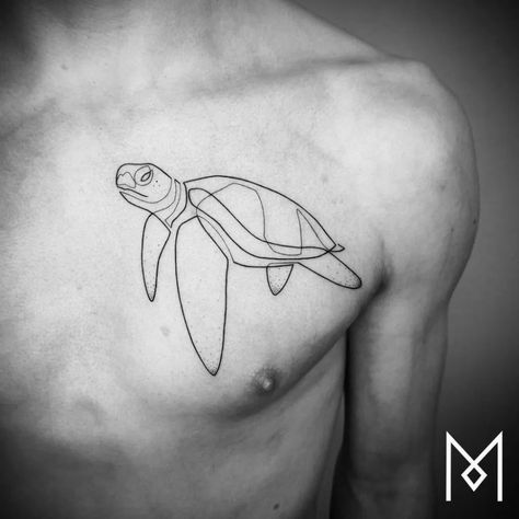 These Minimalist Tattoos are Made With a Single Line - Layerbag Minimalist Cat Tattoo, Tortoise Tattoo, Germany Tattoo, German Tattoo, Mo Ganji, Turtle Tattoo Designs, Petit Tattoo, Single Line Tattoo, Men Tattoo