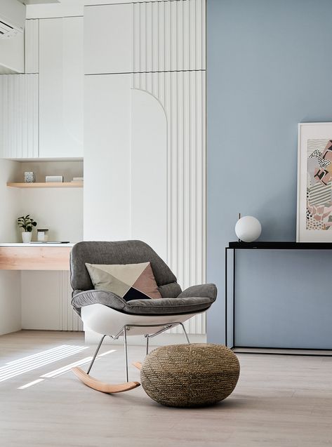 Gallery of Ne_On Apartment / NestSpace Design - 10 Modern Blue Sofa, Pastel Interior Design, Interior Design Examples, Blue Interior Design, Blue Accent Walls, Pastel Blue Color, Pastel Interior, Blue Living Room, Design Del Prodotto