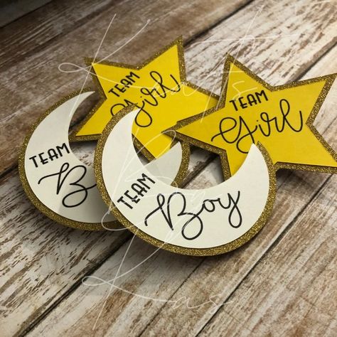 Let these star and moon gender guess pins be the perfect touch for your twinkle twinkle little star gender reveal party! Comes in a pack of 30 - 13 stars, 15 moons

#twinkletwinklelittlestar #howwewonderwhatyouare #starandmoongenderreveal #genderrevealparty #genderrevealstartheme #genderrevealtheme #twinkletwinklegenderreveal #etsy #etsyshop Moon Themed Gender Reveal, Gender Reveal Twinkle Twinkle Theme Decor, Moon And Star Gender Reveal Decor, Moon And Stars Gender Reveal Ideas, Gender Reveal Stars And Moons, Space Themed Gender Reveal, Celestial Gender Reveal, Sun And Moon Gender Reveal, Moon And Star Gender Reveal