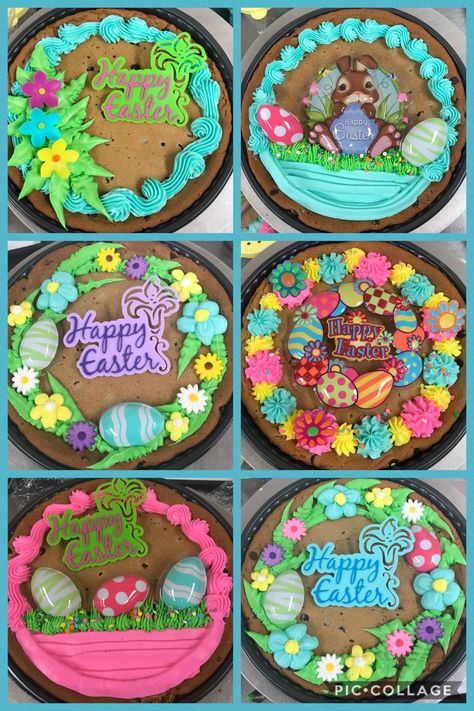 Easter Cakes and Cookie Cakes 2018 Easter Cookie Cakes Ideas, Giant Easter Cookie, Easter Message Cookies, Easter Round Cakes, Easter Cookie Cake Ideas, Easter Cookie Cake Decorating Ideas, Spring Cookie Cake Designs, Easter Cookie Cakes, Easter Cookie Cake Designs