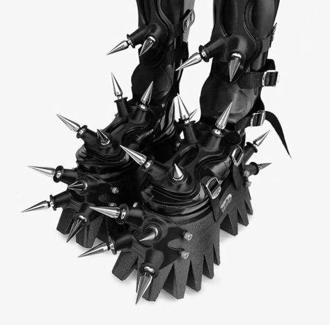 Techwear Accessories, Goth Fits, Knee Cap, Spike Shoes, New Rock, Crazy Shoes, Character Outfits, Black Aesthetic, Custom Shoes