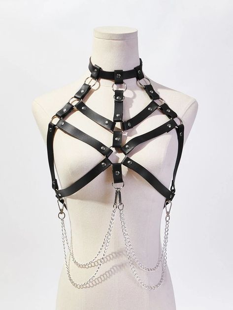 Ring Linked PU Harness Bra | SHEIN USA Extreme Fashion, Harness Bra, Body Harness, Edgy Outfits, Valentino Studs, Bra Women, Amazing Products, Women's Intimates, Pu Leather