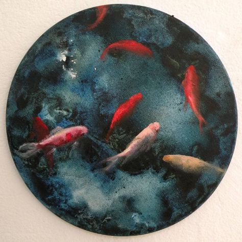 Circular Canvas Painting, Rolled Magazine Art, Cute Easy Paintings, Circle Canvas, Circle Painting, Round Art, Round Canvas, Nature Art Painting, Fish Painting