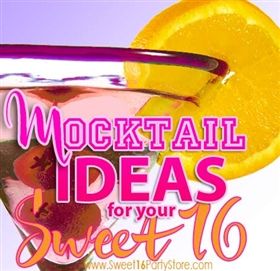 Sweet 16 Mocktail Recipes Mocktails For Sweet 16, Sweet 16 Mocktail, Candy Sweet 16 Theme, Sweet 16 Party Drinks, Fun Sweet 16 Party Ideas, Sweet 16 Themes Unique Parties, Sweet Sixteen Pool Party, Sweet 16 Party Food Ideas, Mocktail Names