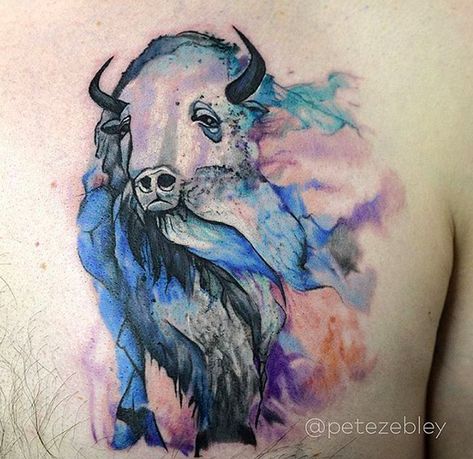 Cool Little Tattoos, Bison Tattoo, Buffalo Tattoo, Watercolor Tattoo Artists, Freedom Tattoos, Patriotic Tattoos, Buffalo Art, Art Motivation, Bear Tattoos