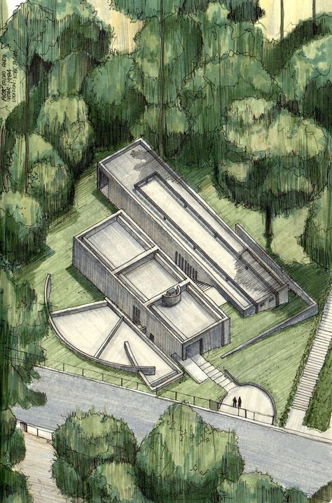 20 Beautiful Axonometric Drawings of Iconic Buildings,Koshino House  / Tadao Ando / 1984. Image Courtesy of Diego Inzunza - Estudio Rosamente Tadao Ando Drawing, Tadao Ando House, Koshino House, Tadao Ando Architecture, Axonometric Drawing, Trendy House, Building Images, Building Drawing, Tadao Ando