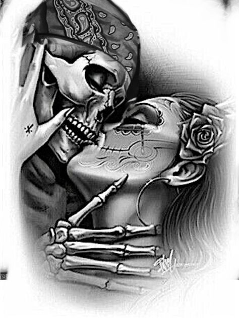 Skull Kissing, Love Lost, Skulls Drawing, Skull Drawing, Artwork Ideas, Black Ink Tattoos, Skull Tattoos, Tat Ideas, Black And Grey Tattoos