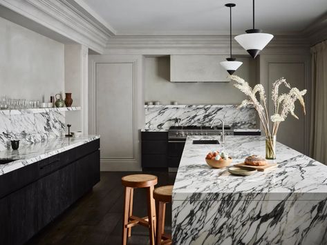 Contemporary Wood Kitchen, Kitchen With Marble, Portola Paint, Washing Walls, Teak Table, Los Angeles Homes, Table Lamp Design, Kitchen Reno, Main Bedroom