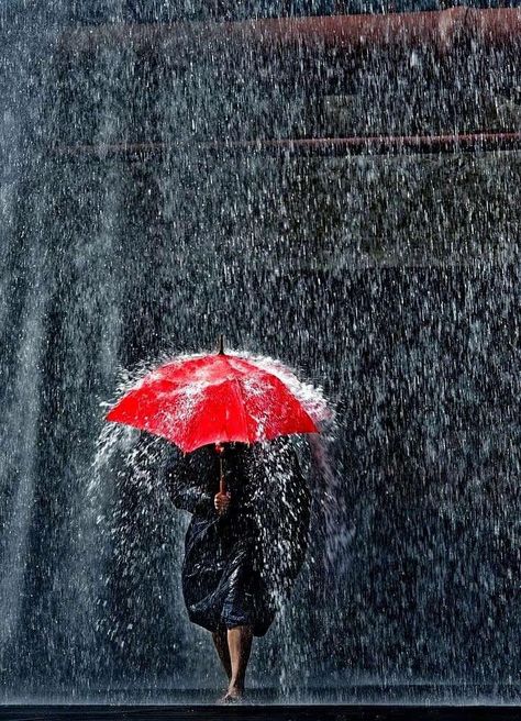 Woman holding a red umbrella & walking in the rain Christophe Jacrot, Rainy Day Photography, I Love Rain, Umbrella Art, Red Umbrella, Rain Storm, Going To Rain, Love Rain, Rain Umbrella